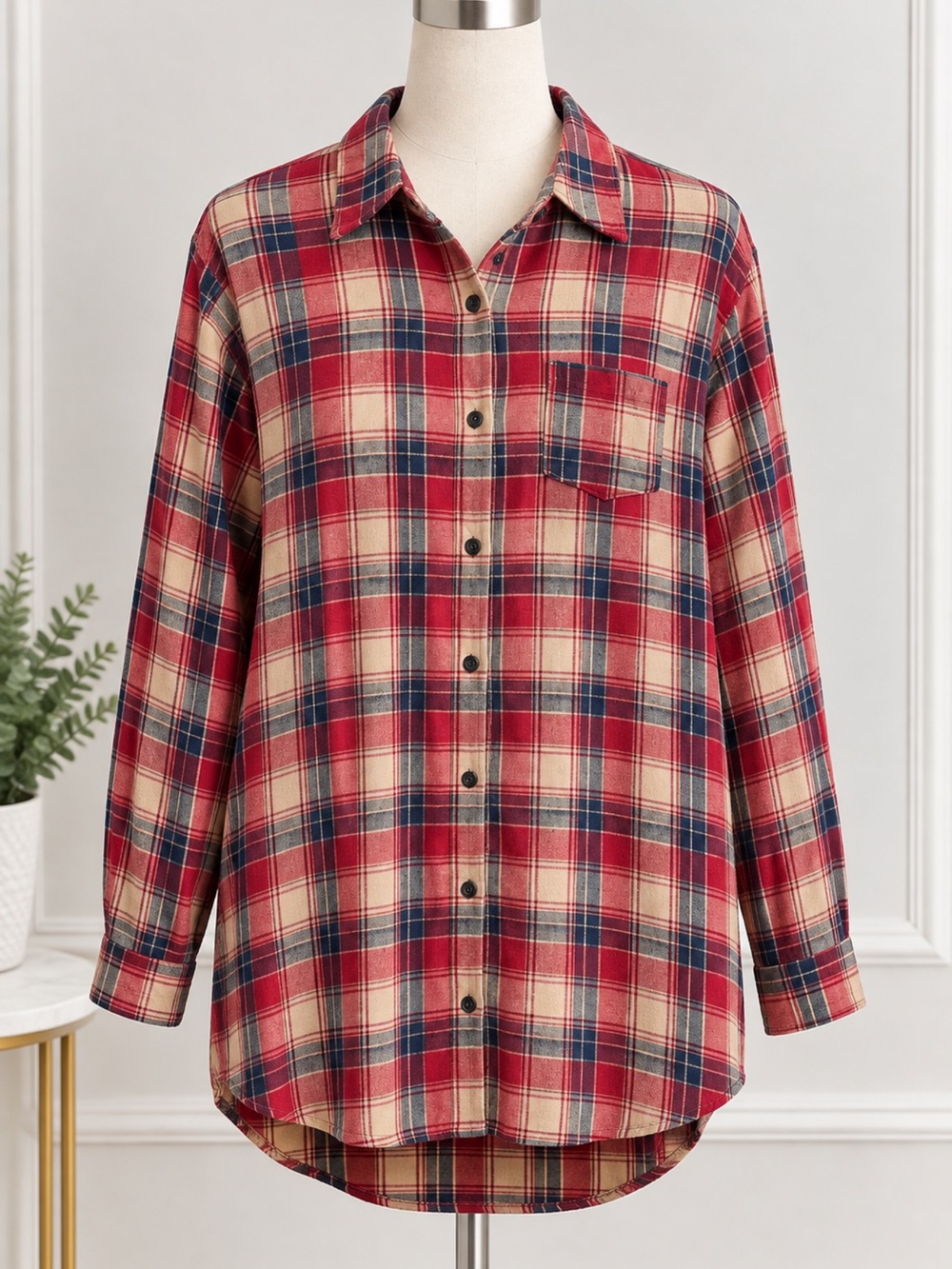 Shirt dress Red Plaid Button-Up Flannel